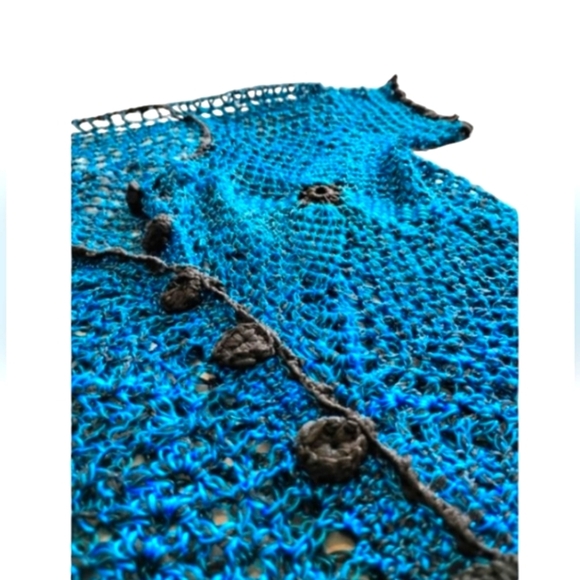 Electric Blue, Vintage Avant Garde Crochet Cardigan. Cottagecore - Picture 7 of 11